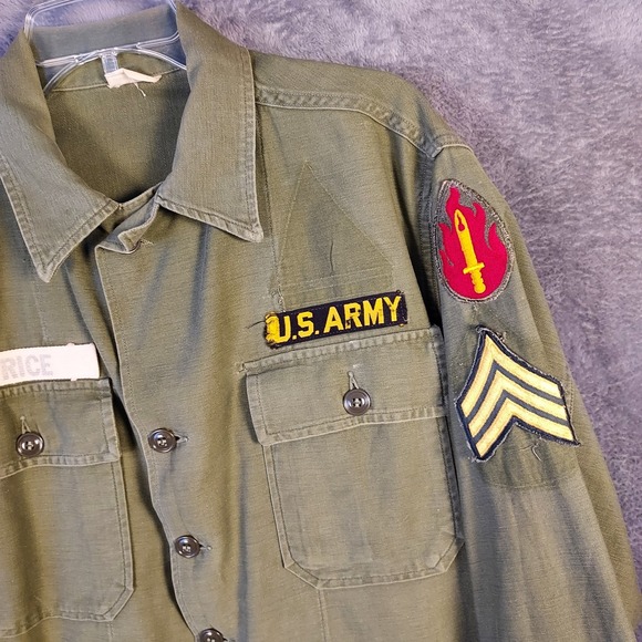 Vintage 60s US Army Trooper Fatigue Vietnam Field Cotton Utility Shirt Medium - Picture 6 of 16